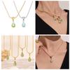 Oumaijia Collier Pendentif Goutte d'Eau en Verre Vert Bleu de Luxe Français pour Femmes – Bijou Chaîne Clavicule Minimaliste