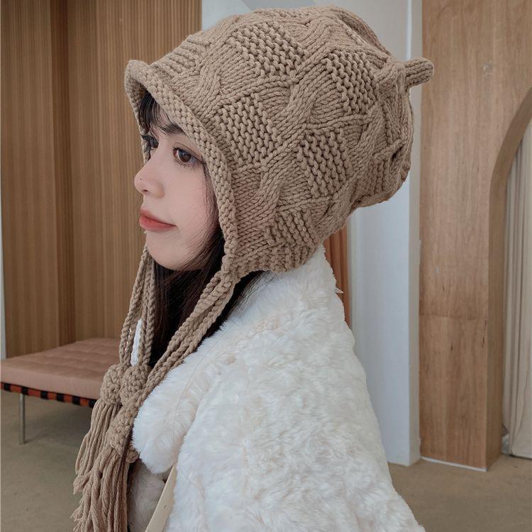 Autumn And Winter Women'S Ear Protection Knitted Hat Sweet And Cute Versatile Knitted Hat Handmade Warm Lei Feng Hat