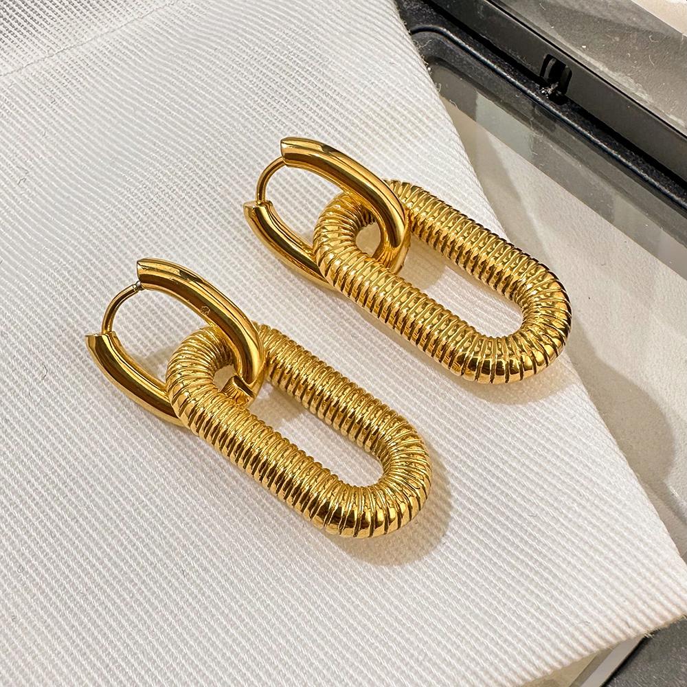 Yori 1pair Bold 18k Gold-plated Stainless Steel Chain Design Earrings, High-end Fashion Ear Jewelry For Parties Jewelry Gift