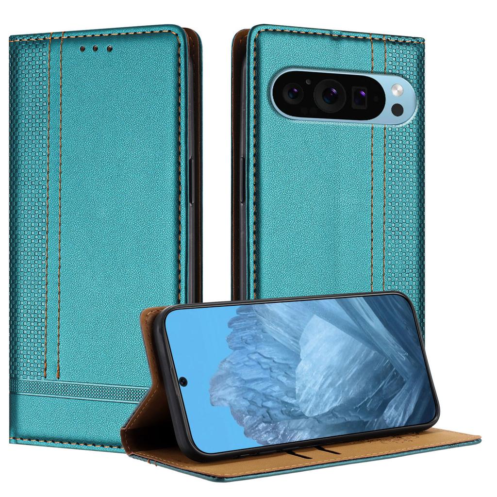For Google Pixel 9 Case L-Shaped Grid Pattern Leather Stand Phone Cover with Card Slots