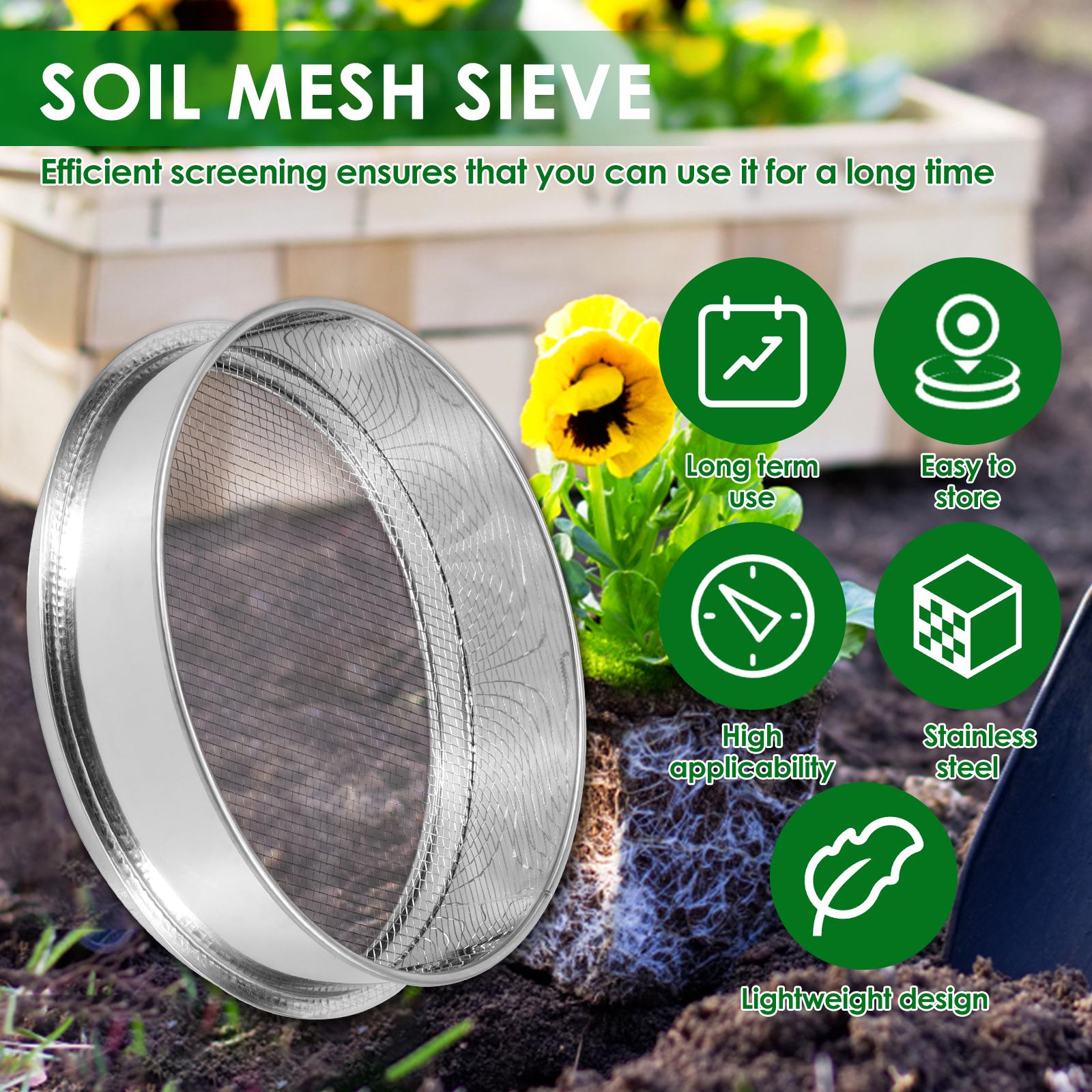 3Pcs Garden Soil Sieve Stainless Steel Rice Fine Wire Mesh Strainer Handheld Kitchen Strainers Round Flour Baking Sieve