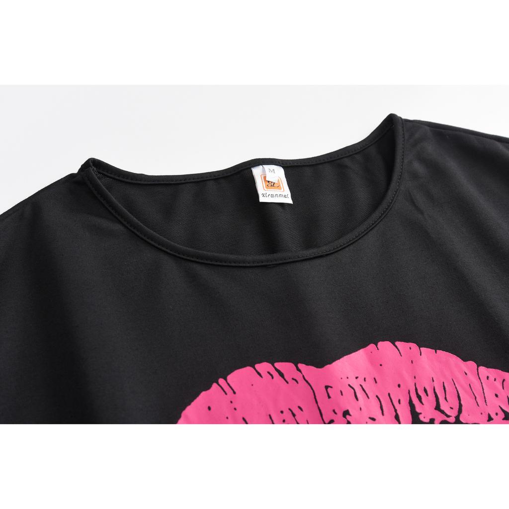 2025 Herbst Winter Damen Lippen Print Sport Set, Mittelärmeliges Rundhals-Oberteil mit Lounge-Hose, Lässiges zweiteiliges Outfit für den Alltag