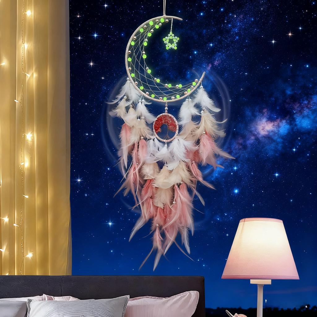 1Pc Moon Dream Catcher Handmade for Bedroom Feather Dream Catchers for Home Decoration Ornaments for Bedroom Wall Hanging