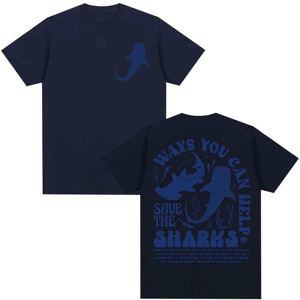 Save The Sharks Respect The Locals Graphic T Shirts Funny Ocean Aesthetic Short Sleeve Loose Cotton Casual Y2k Tshirt