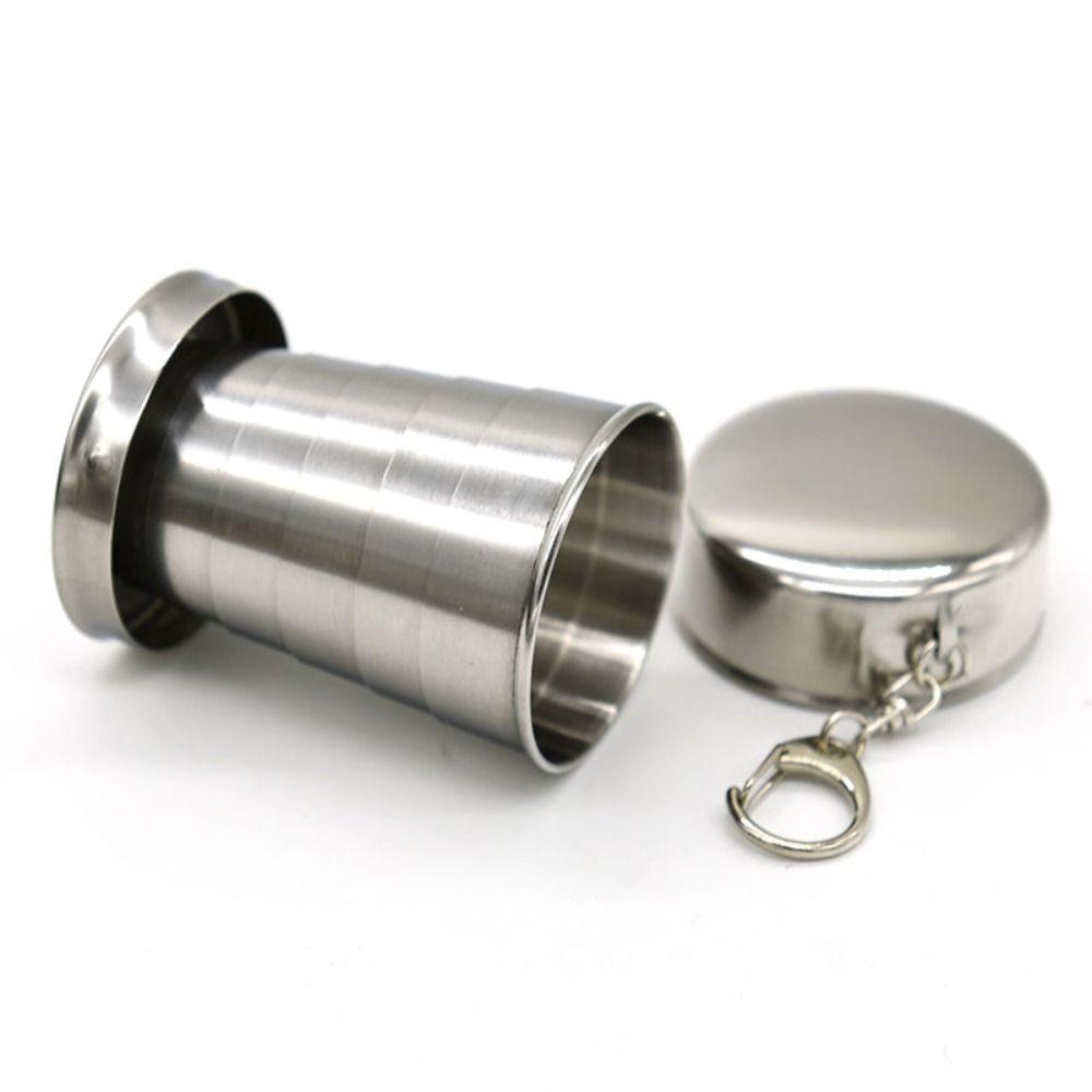 Folded Retractable Cup Keychain Collapsible Cups Tableware Stainless Steel Folding Cup Outdoor