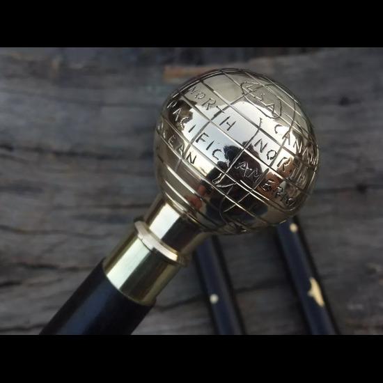 Globe Designer Handle Antique Style Victorian Stick Wooden Walking Cane