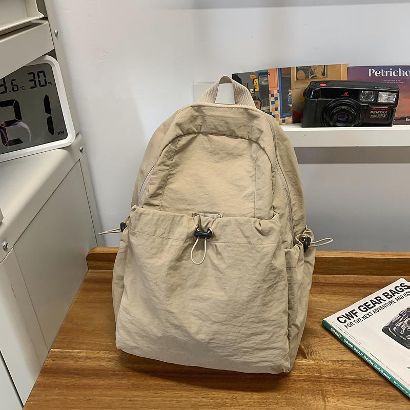 Solid Color Pleated Backpack Men's Lightweight Travel Small Backpack Women's School Bag