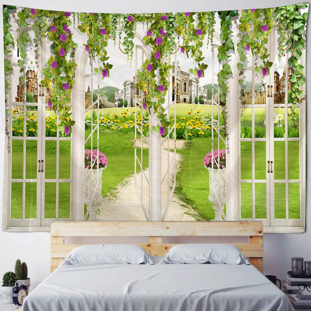 3D Landscape Tapestry, European Balcony, Aesthetic Home Art Decoration, Wall Hanging, Bedroom Living Room Background Poster