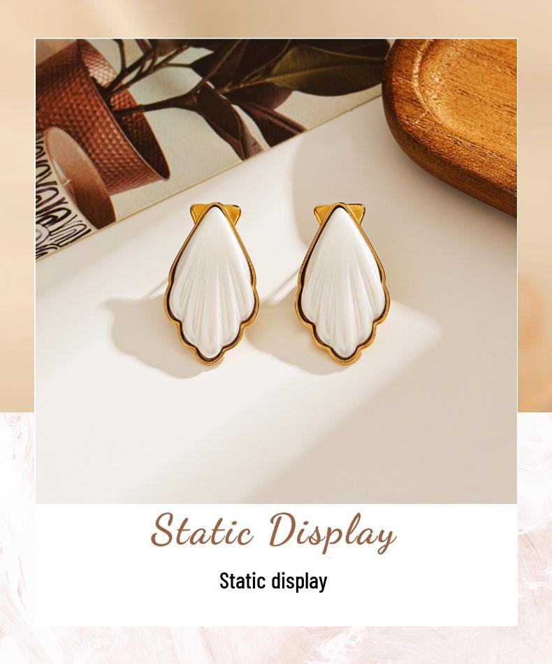 Stainless Steel & Titanium Shell Stud Earrings, European American Style, 18k Gold Vacuum Plated, Waterproof Jewelry for Women