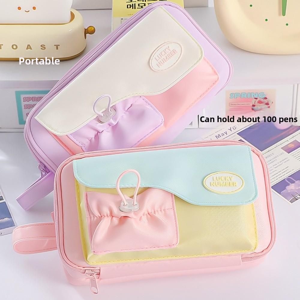Multi-layered Macaron Color Pencil Bag Large Capacity Pen Pencil Case  Office