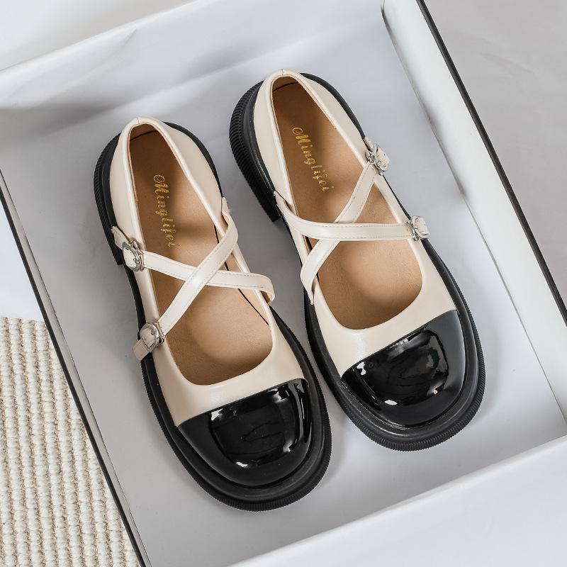 Jarní nové dámské jednobotky Móda Mokasíny Ležérní Kožené boty Mary Jane Střední podpatek Černá Velká