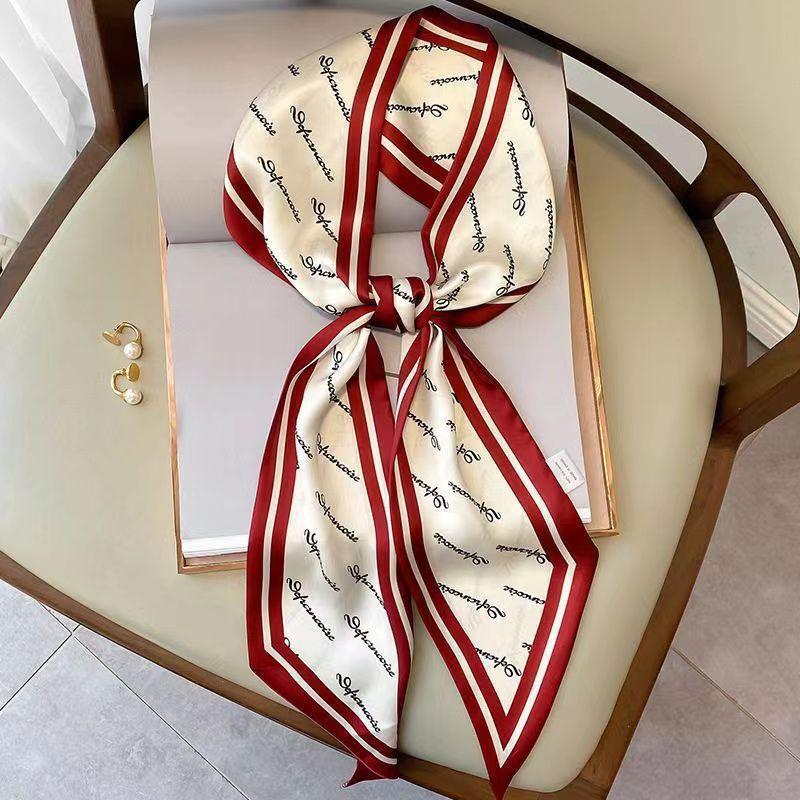 Luxury Design Silk Skinny Headwear Scarf Women Print Spring Neck Tie Hair Hand Bag Ribbon Wrist Belt Foulard Headband Lady