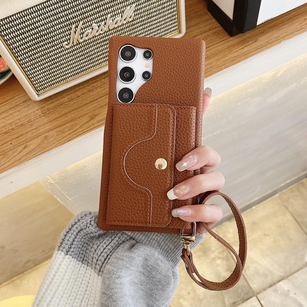 For Samsung Galaxy S25 Ultra Case Mirror Design PU Leather Back Cover with Card Slots,Wrist Strap