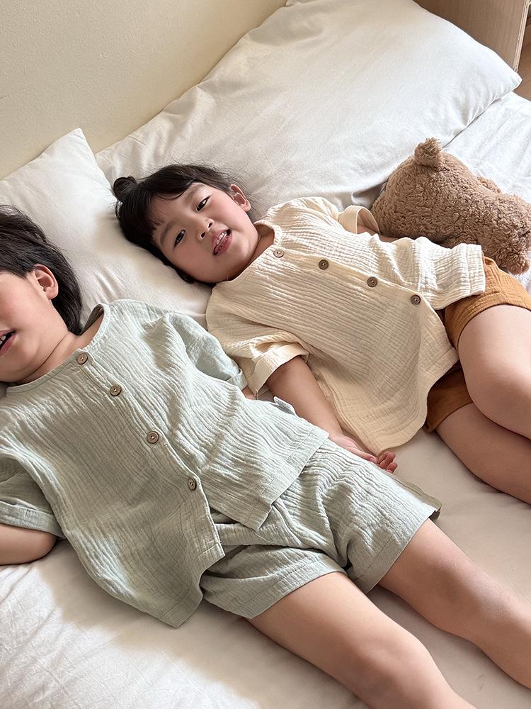 Set pigiama estivo 2025 in garza di cotone per neonati - Manica corta per bambini e bambine