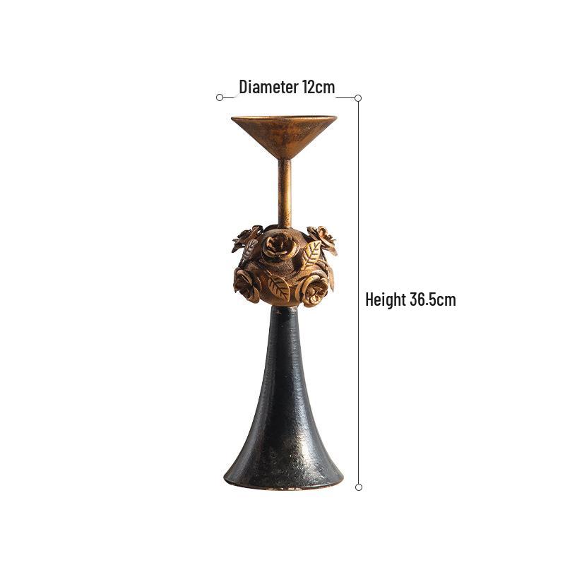 Vintage Iron Art Candlestick: European Retro Nostalgic Ornament for Dining Table or Living Room Decor.
