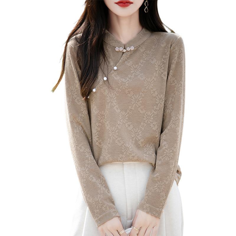 A New Early Spring Stand-up Collar Knitted Sweater with Jacquard Diagonal Buckles and A New Chinese Style Pullover Loose Base Layer