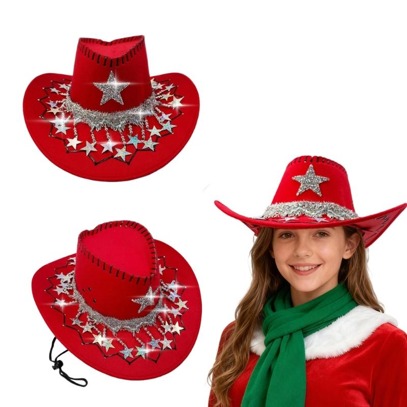 Practical Felts Cowboy Hats With Festival Five Point Star Embellishment Comfortable Unisex Western Accessory For Christmas