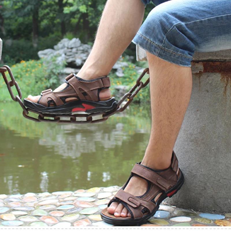 Men's Sandals Outdoor Beach Sports Shoes Genuine Leather Sandals Light Open Toe Sandals Plus Size 38-48