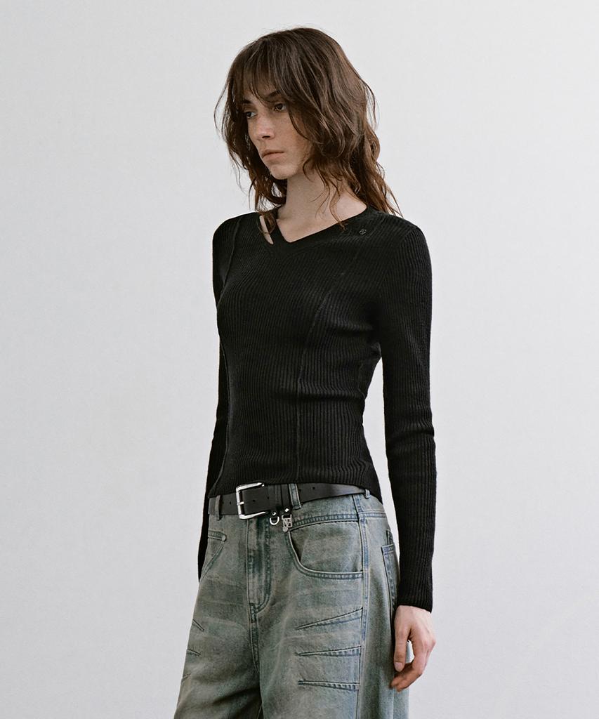 TREEMINGBIRD Back Slit Knit Pullover [ Black ]