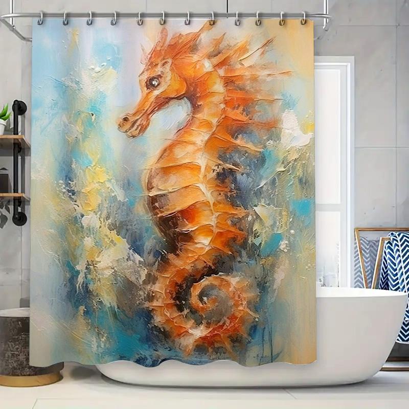 

Modern Bathroom Decor Seashell Pattern Shower Curtain Waterproof Fabric Bath Accessories Home Decoration Orange Blue Design (180 W60H190(CM)-1 Pcs