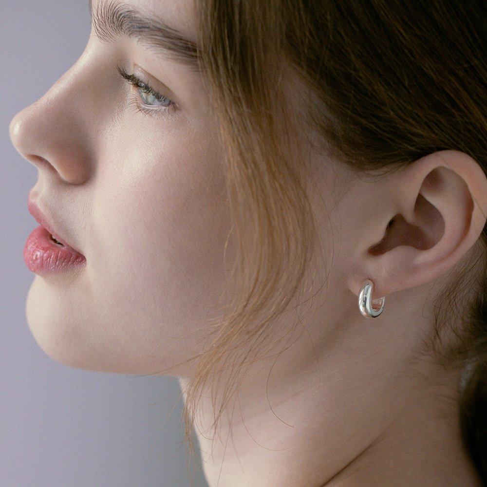 (Silver 925) Minimal Bold Hoop Earrings Ec1993 (S/M)