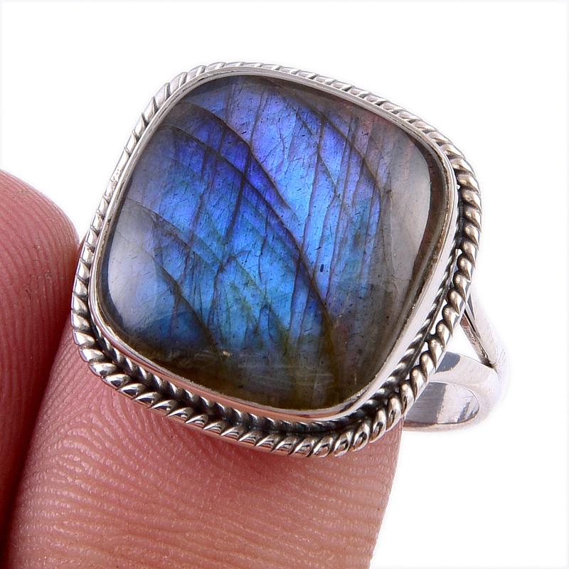 

Natural Labradorite Gemstone 925 Solid Sterling Silver Jewelry Ring Size 10 w5a12