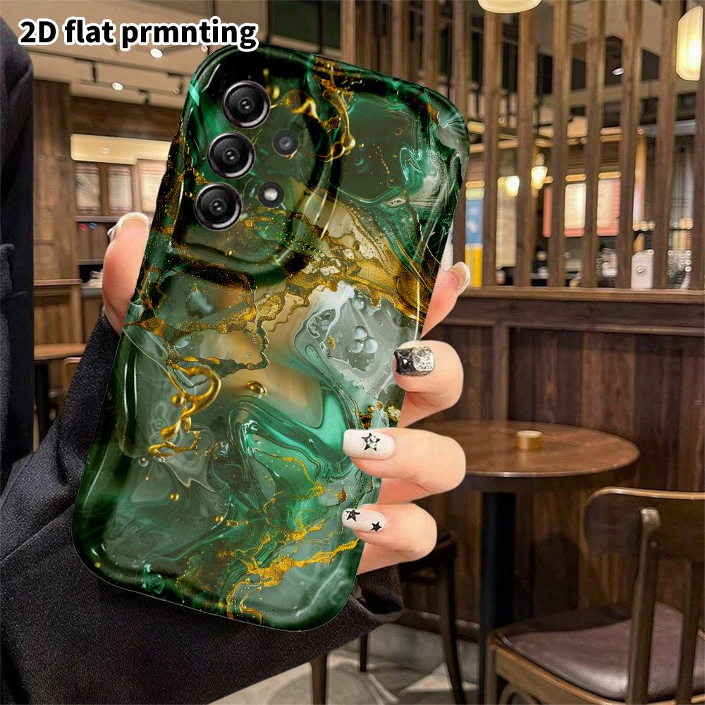 Phone Case: 2D Flat Samsung Galaxy A34 A35 S20 S22 S21 FE Plus Ultra Protective Case, Dark Green Black Gold Fluid, Christmas and Halloween Gift