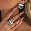 Salircon Retro Gold Color Irregular Chunky Opening Rings Stud Earrings Set Creative Trendy Geometric Knuckle Ring Charm Jewelry