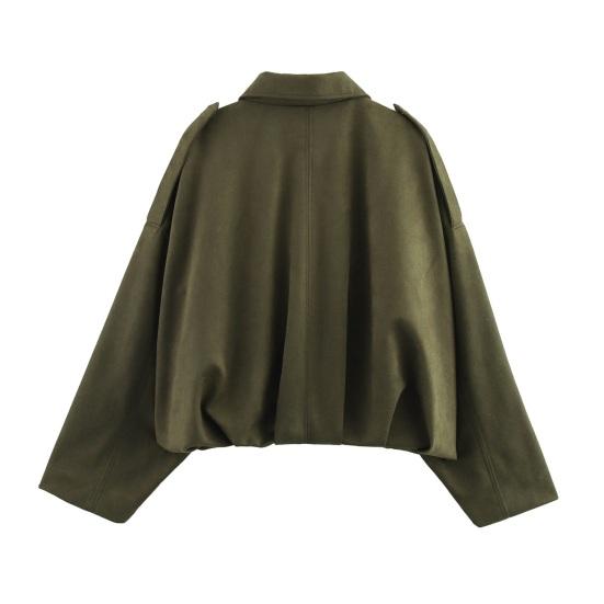 Women's Faux Suede Jacket Oversized Long Sleeve Lapel Pilot Coat Casual Zip