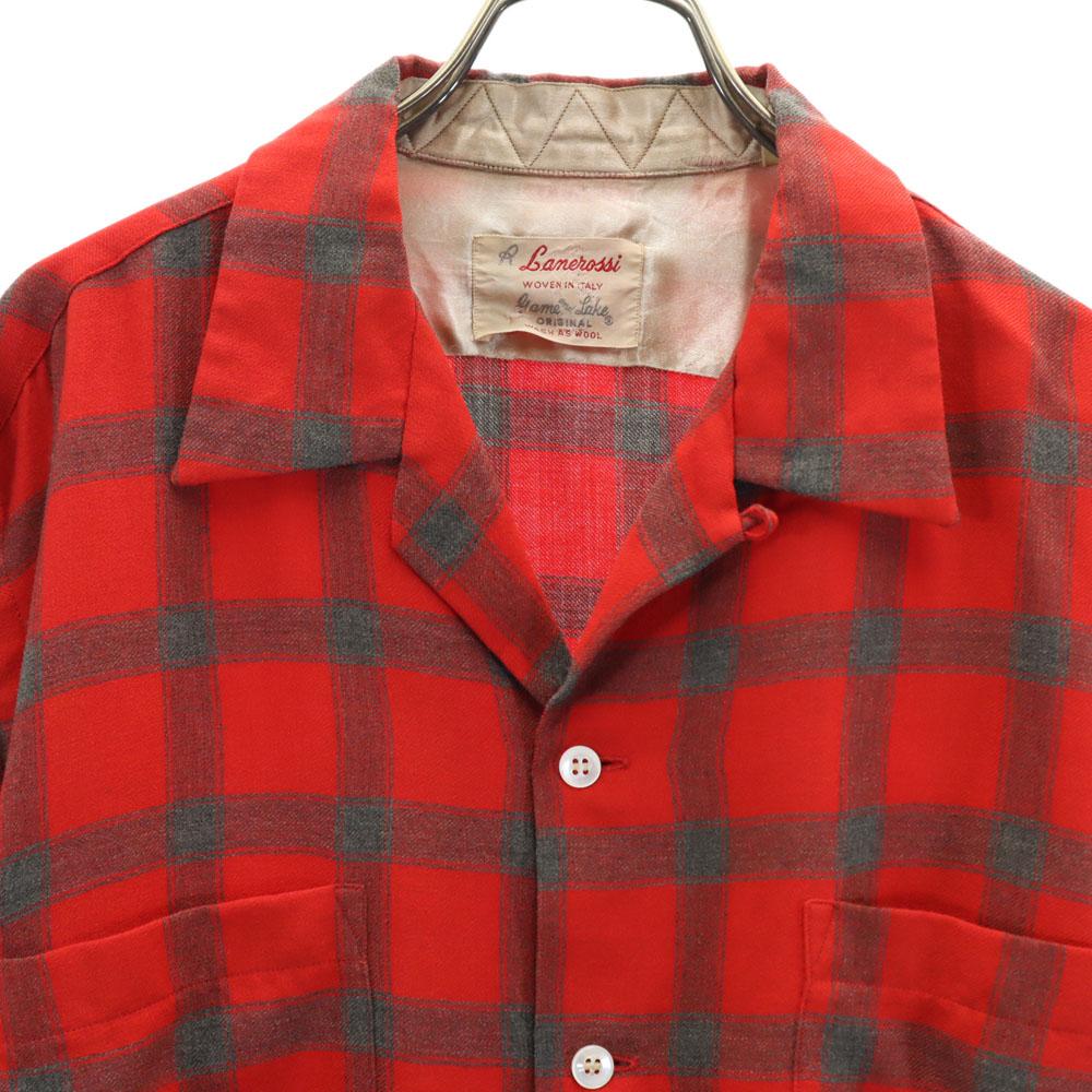 Lanerossi 50s 60s Vintage Box Silhouette Check Pattern Long sleeve Open collar shirt Men's Used