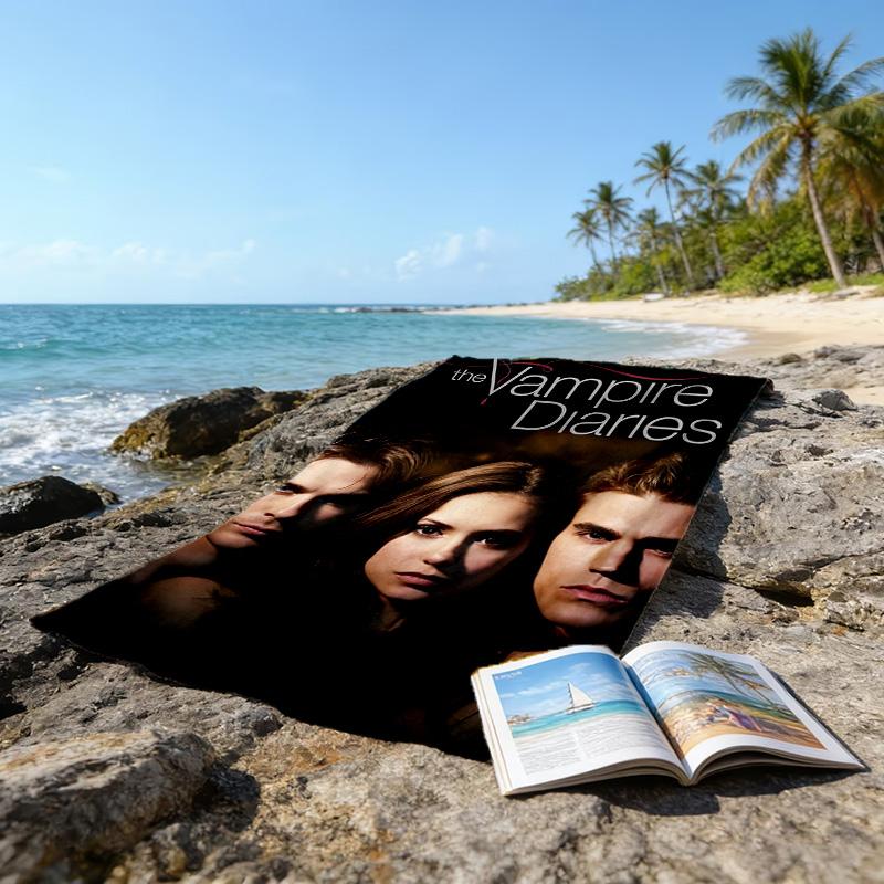 1pc The Vampire Diaries3 Beach Towel, Beach and Seaside Swimming Pool Equipment, Fashion Pattern, Rectangular, Travel Essentials