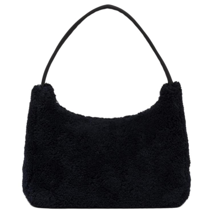 Prada Re-Edition Logo Zip Closure Terry Fabric Underarm Mini Tote Bag Women bags Black 1NE515_2DXO_F0967
