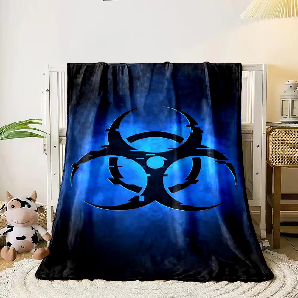 Biohazard Symbol on Blue Smoke Background Flannel blanket for bedroom, living room, sofa, and nap sofas