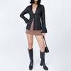 Women's Black Textured Long-Sleeve Shirt Flared Cuff Slim Fit Office Casual Blouse
