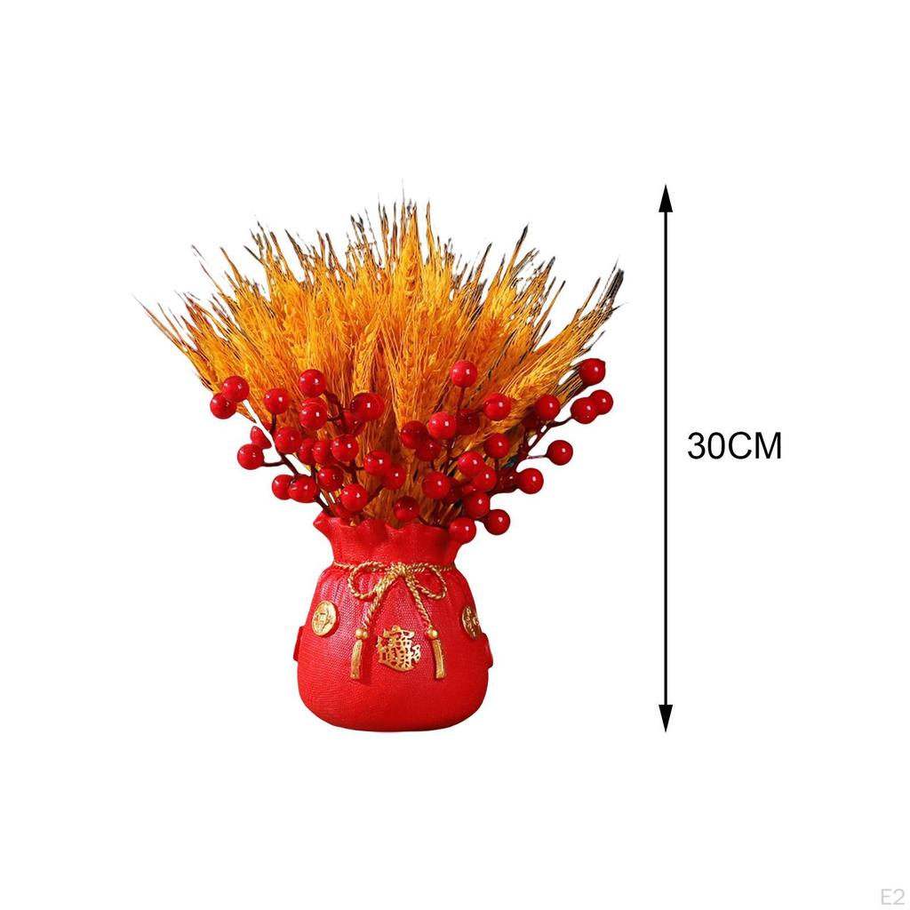 Bag Shape Dried Flower Vase Pot Desktop Bouquet Red Berries Planter Bonsai Ornament for Housewarming