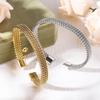 Gold-Plated Titanium Steel Open Cuff Bracelet - European & American Fashion Woven Design