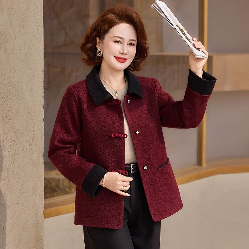 Elegant Woolen Lapel Jacket for Middle-Aged Mothers - Spring/Autumn Fashion Top