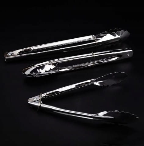 Set of Steel Grill Tongs, 3 Pieces, Different Sizes