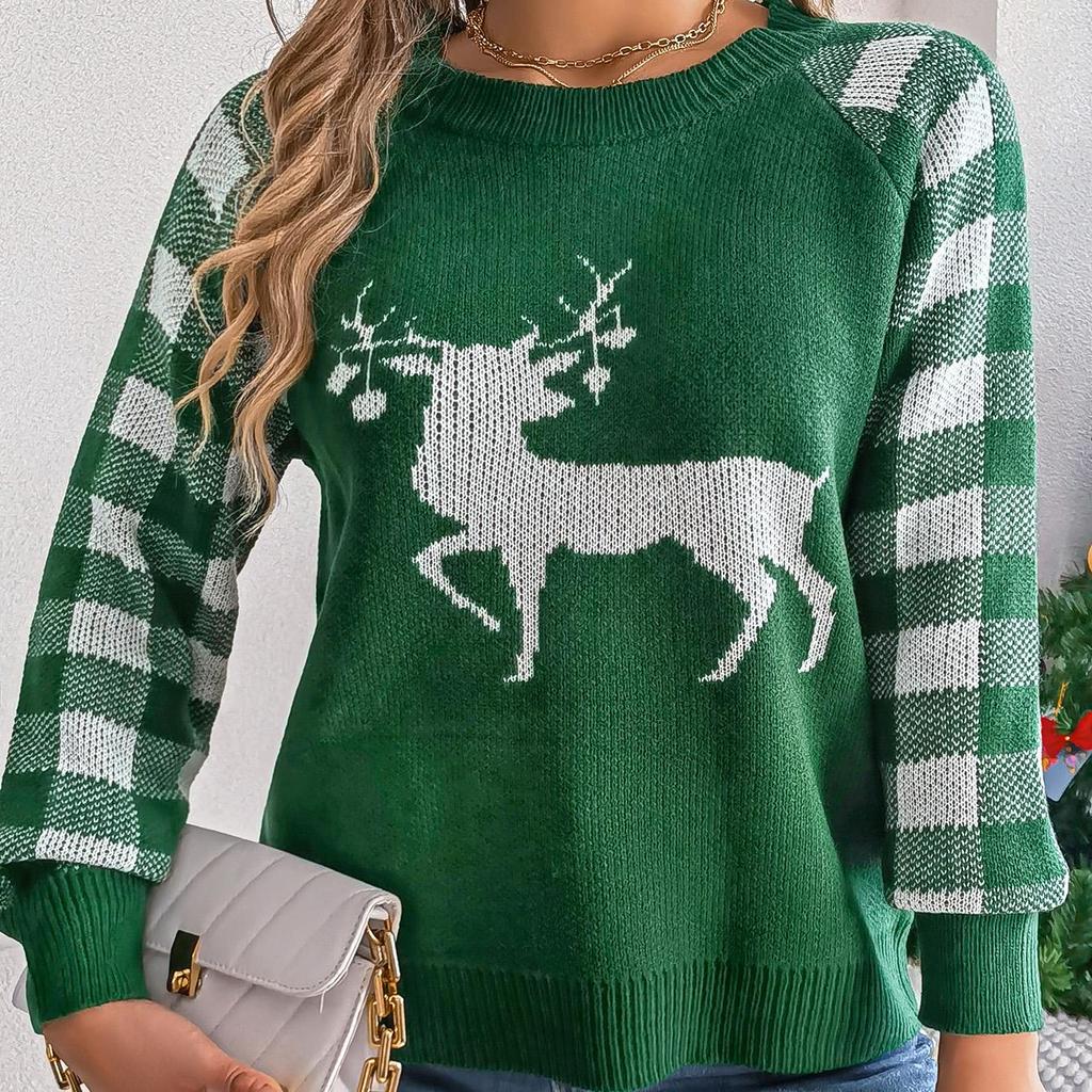 Podzim Zima Vintage Volný Dlouhý rukáv Top Potisk Cardigan Pletené zboží Vánoční svetr s výstřihem