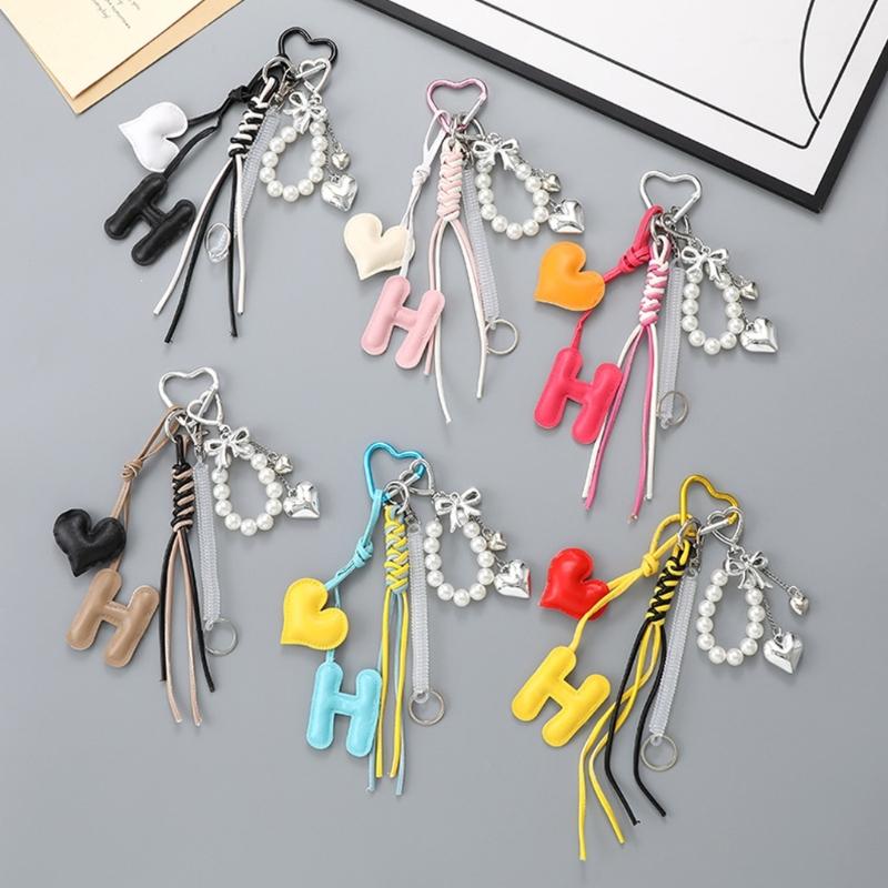 Cute Bag Charm Pendant Keyring Alphabets Heart Braided Rope Keychain Bag Charm for Backpack Purse Handbag Decoration