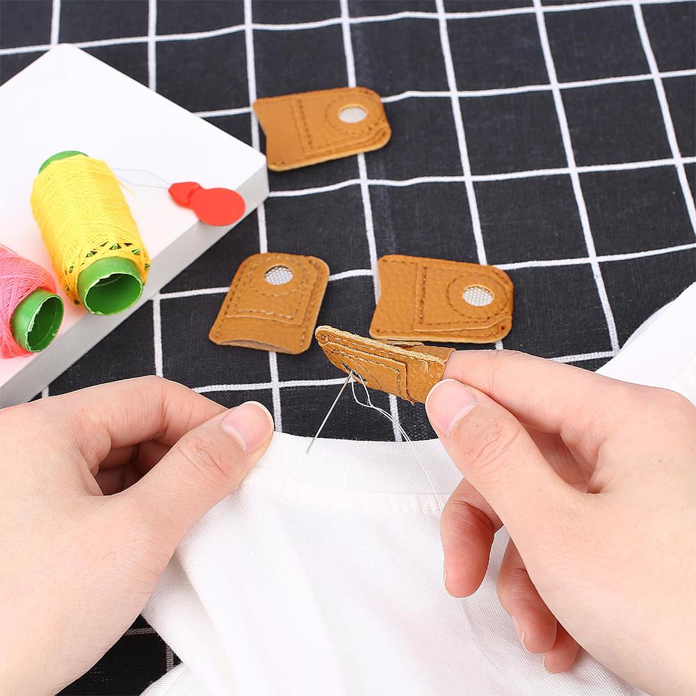 2 Pcs PU Finger Protector DIY Sewing Tool Needle Felting Knitting Guard Sewing Thimble Cap for Needlework Handmaking