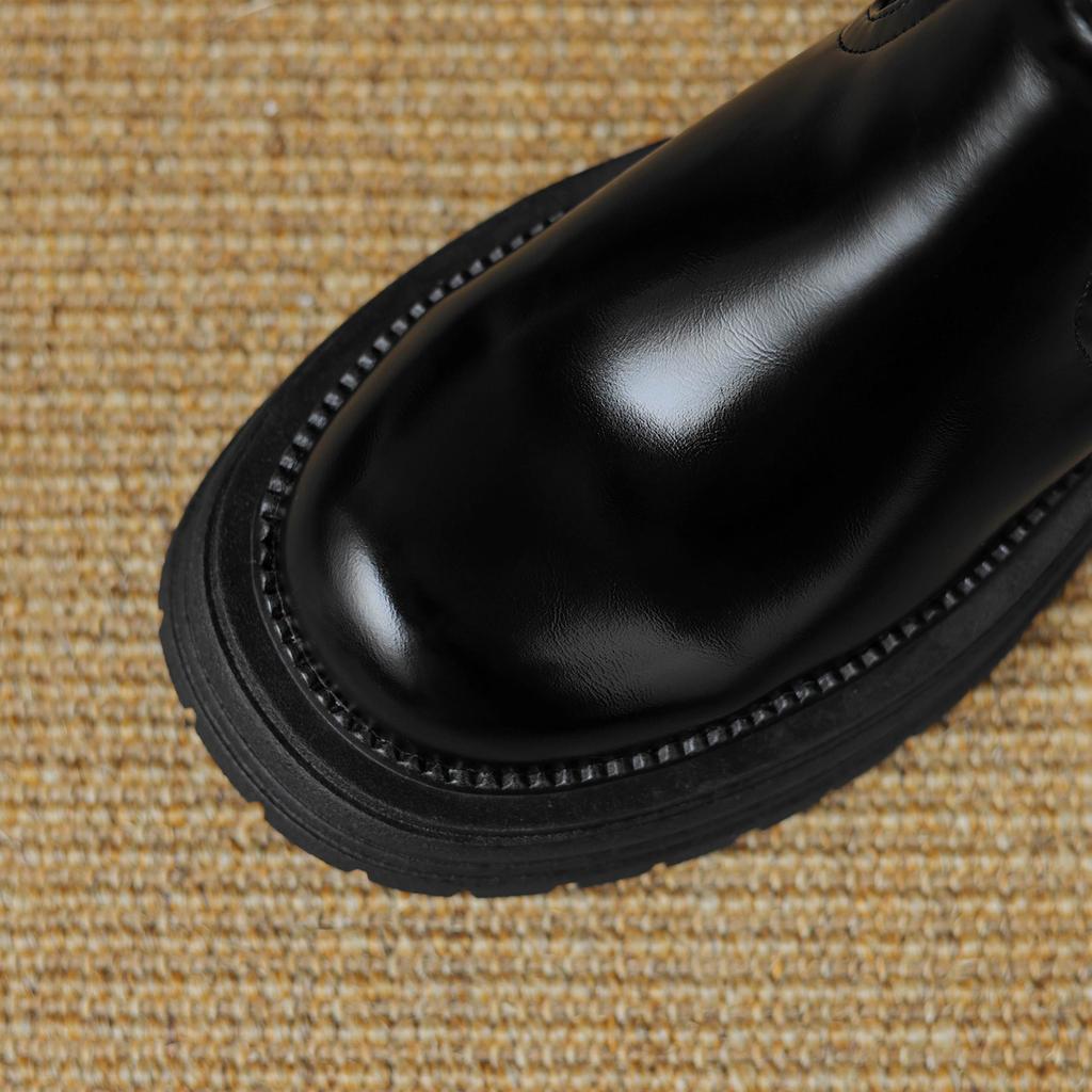 Krazing Pot Microfiber Autumn Winter Shoes Thick High Heels Flat Platform Size 43 Motorcycle Boots Knitwear Non-slip Ankle Boots