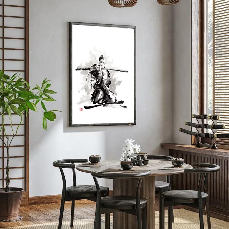 Japanese Minimalist Black Shotokan Samurai Karate Art Ink Canvas Painting Posters and Prints Wall Pictures for Living Room Decor