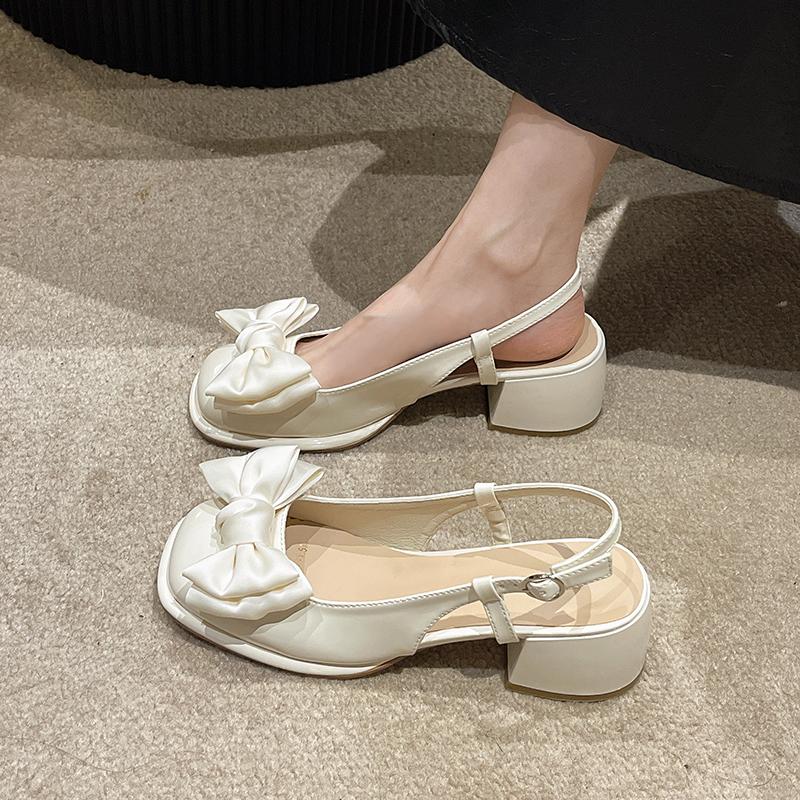 High Heel Sandal for Women Shoes Closed Toe Med Mary Jane 2024 Summer Suit Female Beige High-heeled Retro Square Medium New Comf