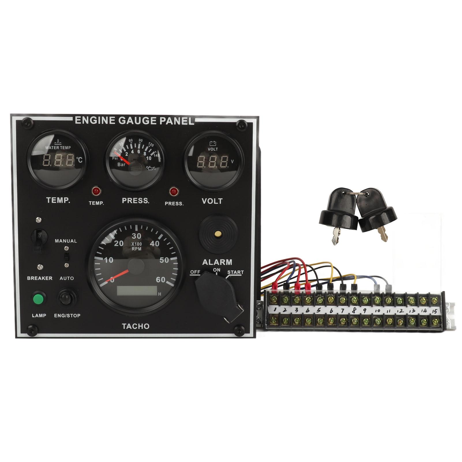 

Digital Gauge Cluster Set High Precision Engine Gauge Panel Water Oil Temp Voltage Tachometer for Boat Yacht Car RV