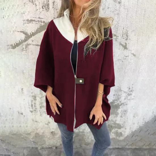 Damenmode Herbst und Winter Casual Loose Zip Stehkragen Jacke Mantel
