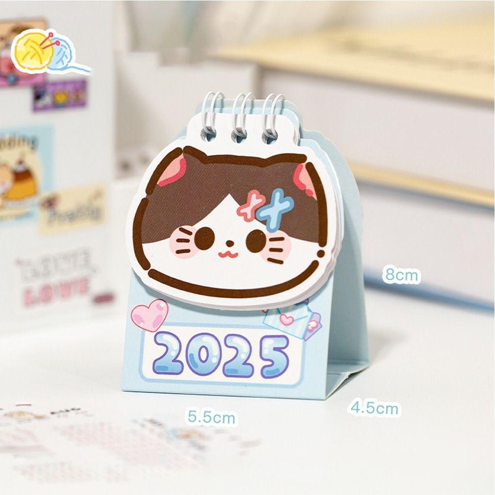 Cartoon Cat Desktop Calendar 2025 2025 Coil Calendar Portable Mini Desk Calendar  Office