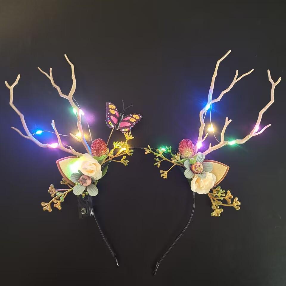 Glowing Reindeer Berry Antler Headband for Christmas & Halloween Parties