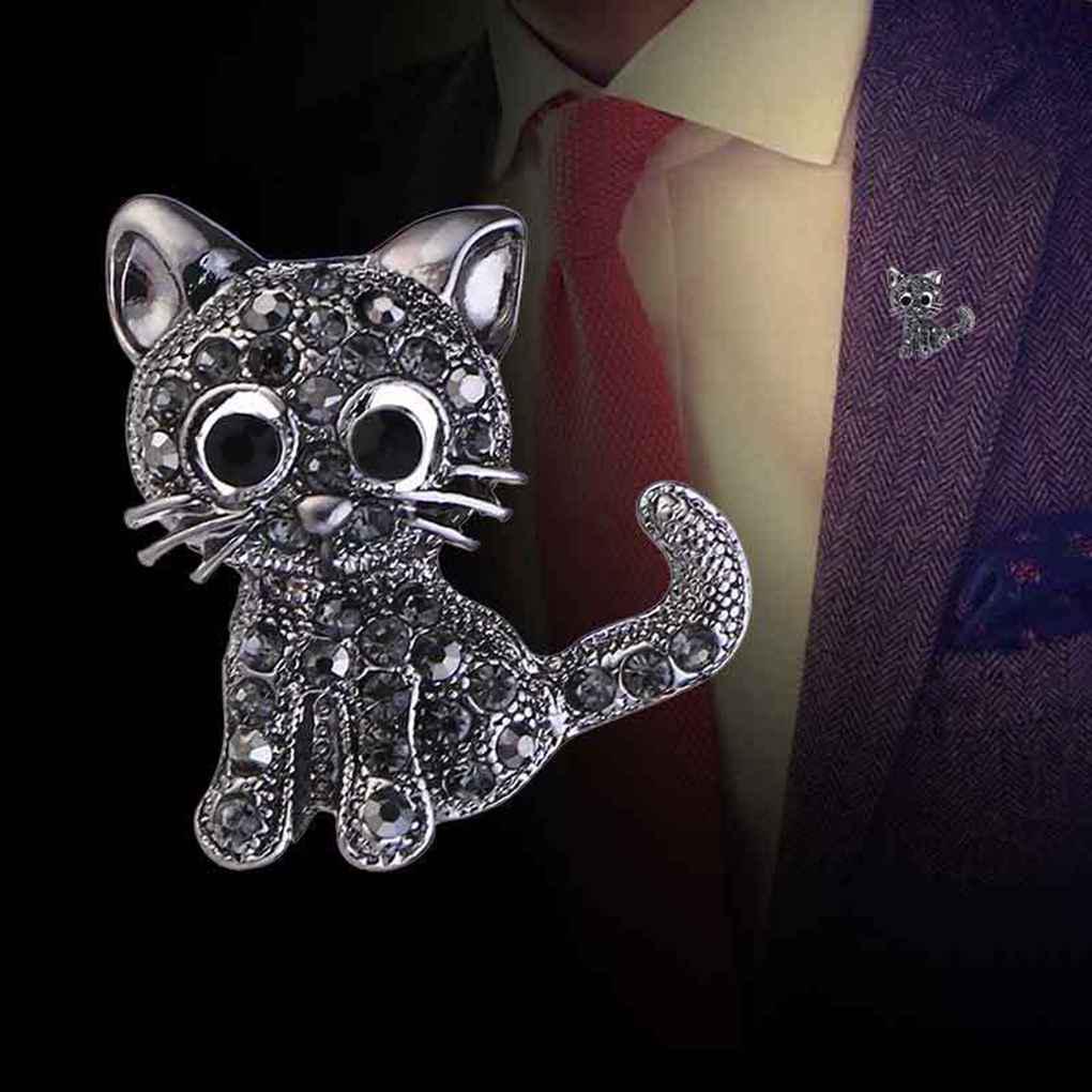 Women Lovely Style Sparkling Crystal Rhinestone Brooch Girl Cartoon Cat Scarf Pin Breastpin Wedding Jewelry Gift
