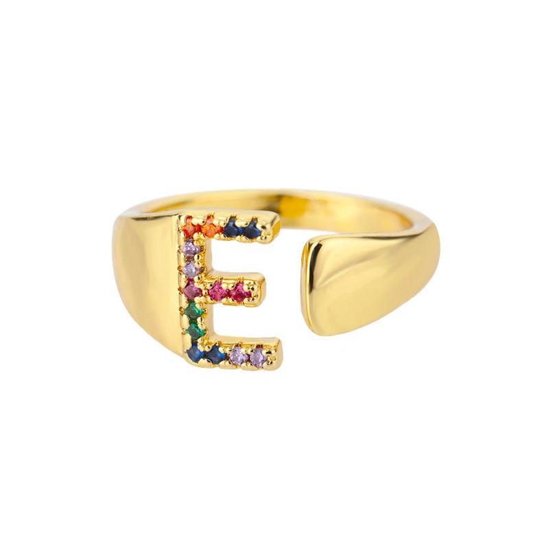 Zircon jewelry Copper inlaid colored zirconium personalized fashion English letter open ring Adjustable ring